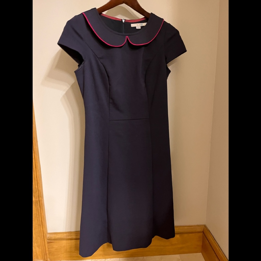 Boden Navy Dress with Pink Trim Peter Pan Collar